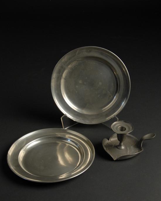 Appraisal: Three Pewter Items a German Kayserzinn chamberstick the tray in