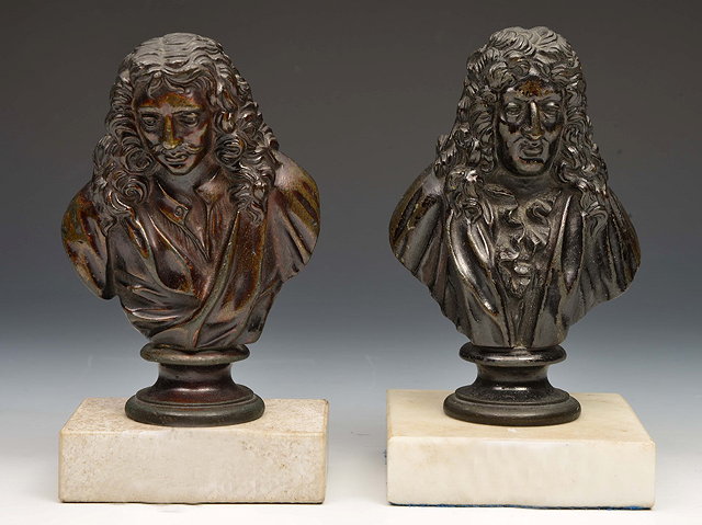 Appraisal: A PAIR OF MINIATURE BRONZE PORTRAIT BUSTS of academic subjects