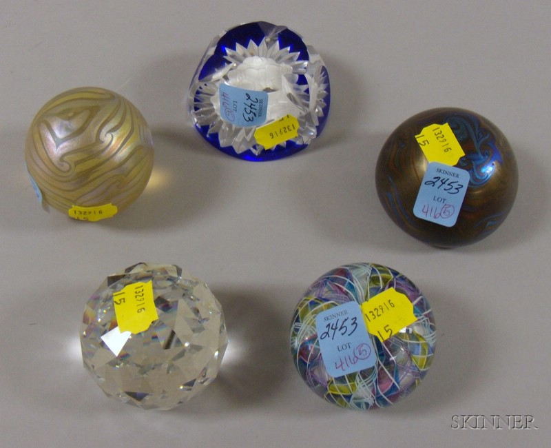 Appraisal: Five Internally Decorated and Colorless Glass Paperweights including tan weight