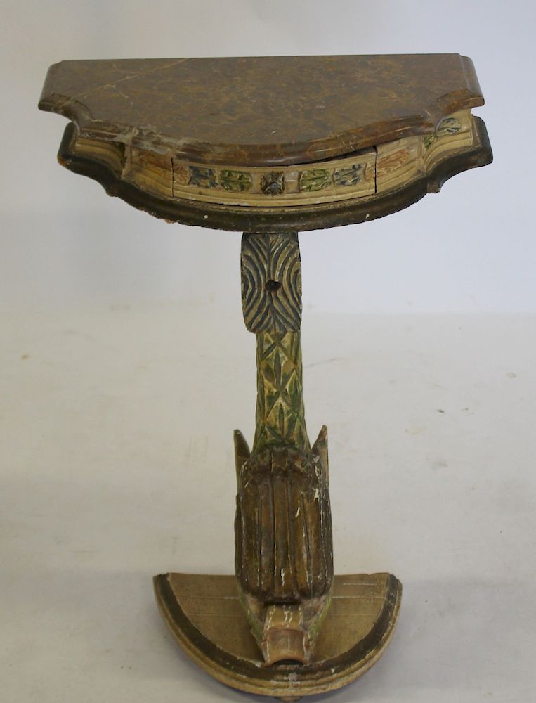 Appraisal: Antique Painted and Carved Dolphin Form Marbletop Stand From an