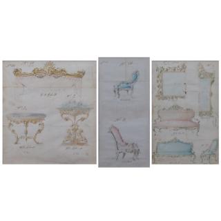 Appraisal: th Century Italian Pencil Ink and Watercolors On Paper Furniture