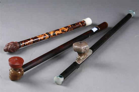 Appraisal: THREE OPIUM PIPES China late th-early th century Two have