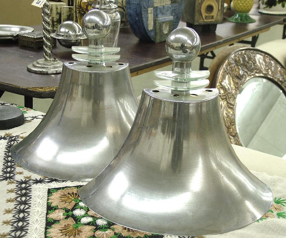 Appraisal: Pair of 's demi lune glass and chrome wall lights