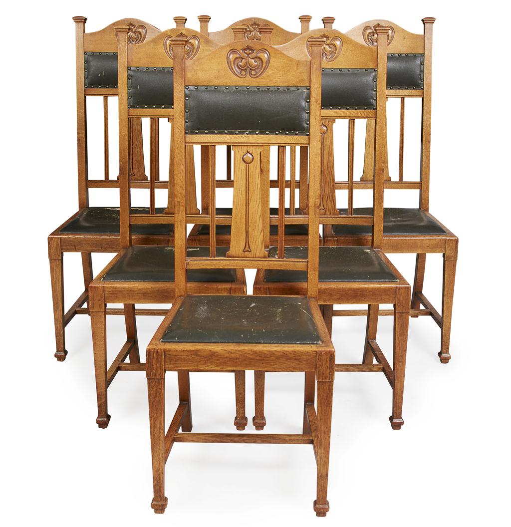 Appraisal: SET OF SIX ART NOUVEAU OAK DINING CHAIRS CIRCA each