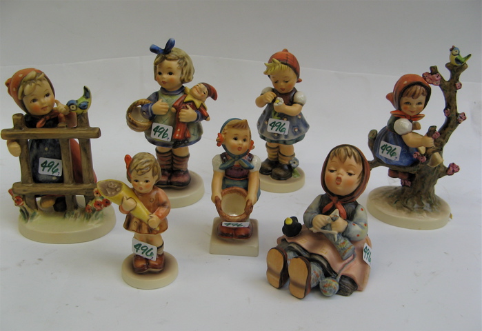 Appraisal: SEVEN GERMAN HUMMEL GIRL FIGURES Signs of Spring HUM I