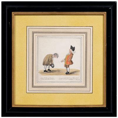 Appraisal: th century British caricature man bowing before a nobleman inscribed