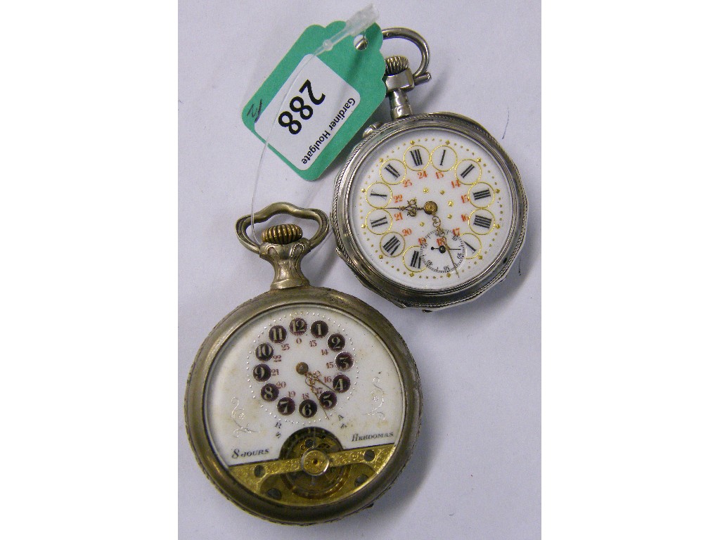 Appraisal: Hebdomas eight day nickel case lever pocket watch the three-quarter