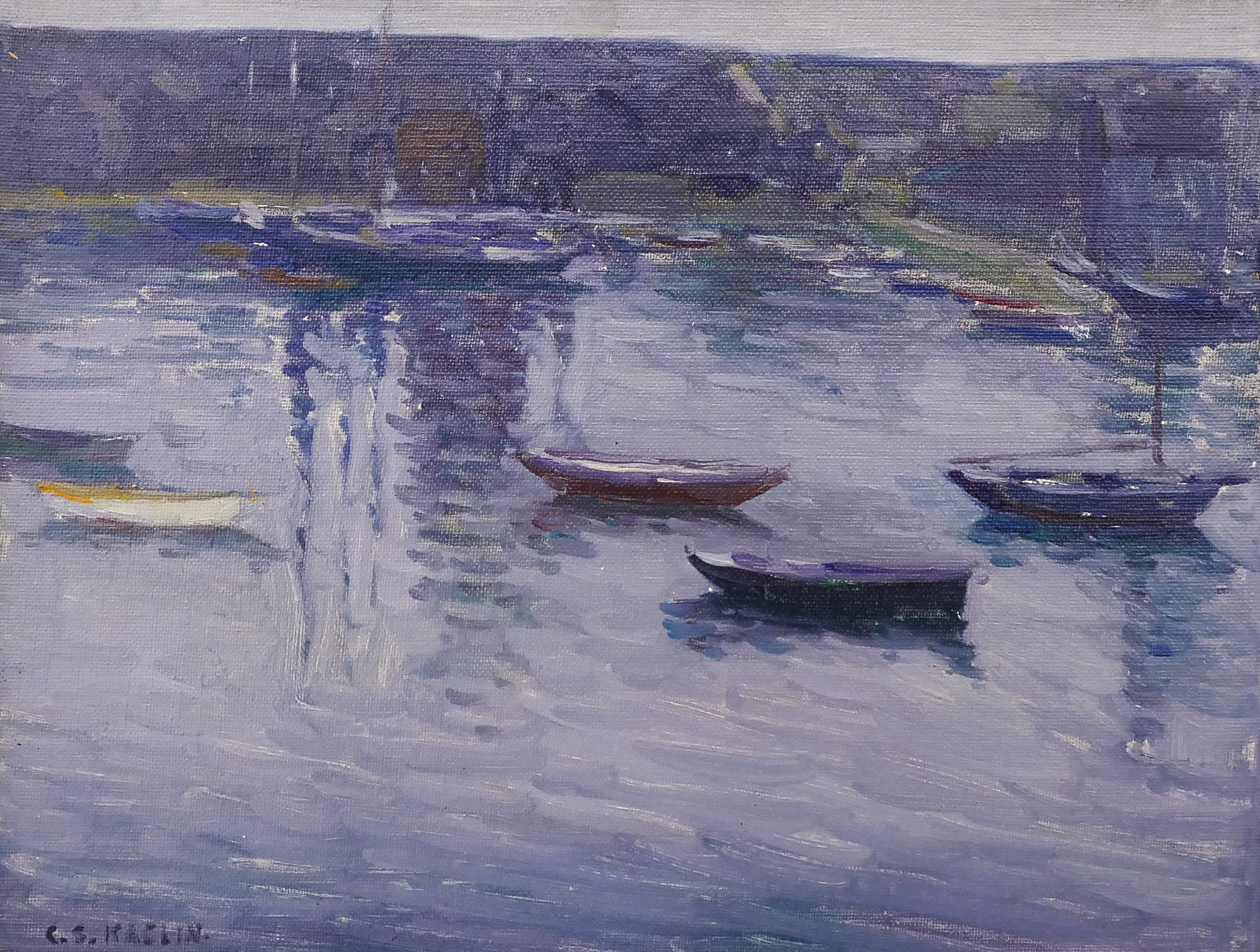 Appraisal: Charles Kaelin - Massachusetts ''Row Boats in Harbor'' Oil on