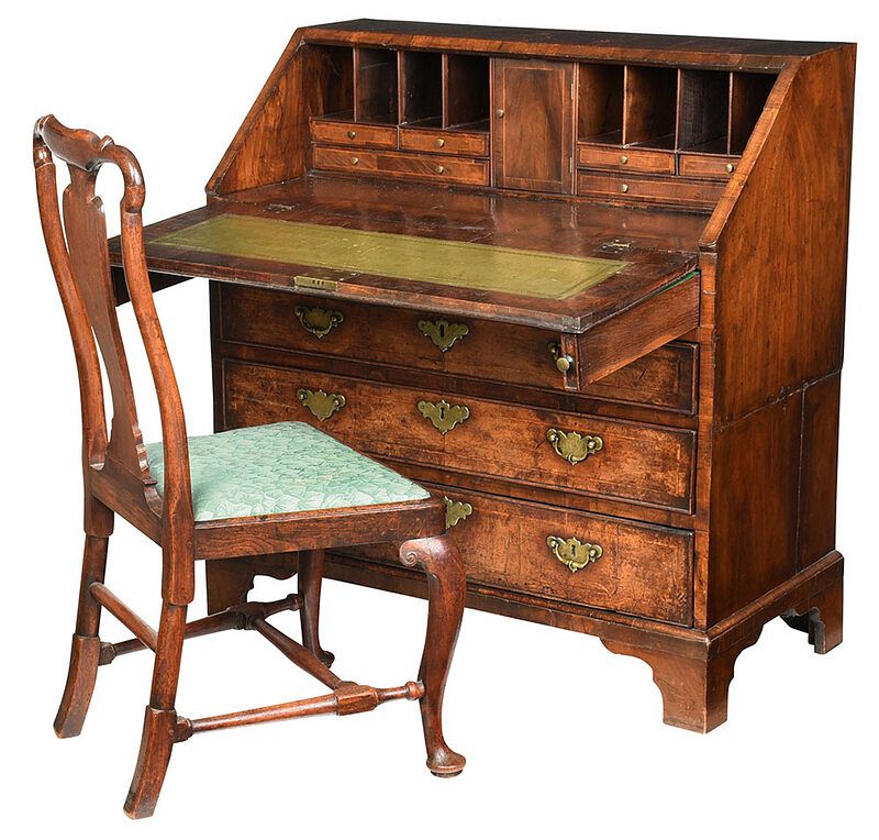 Appraisal: Early Georgian Walnut Desk Queen Anne Chair British th century