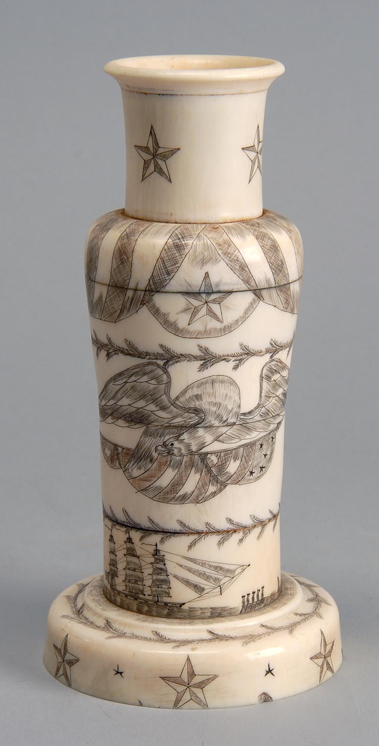 Appraisal: CARVED AND ENGRAVED ELEPHANT IVORY VASE th CenturyNot available for