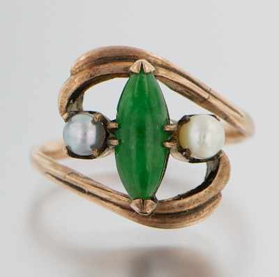 Appraisal: A Jadeite and Pearl Ring Rose gold ring with a