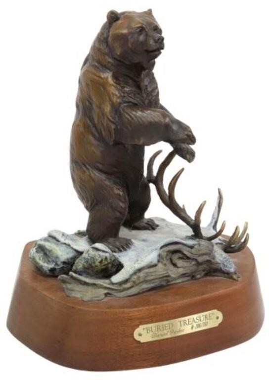 Appraisal: Patinated bronze wildlife bear sculpture Buried Treasure signed at verso