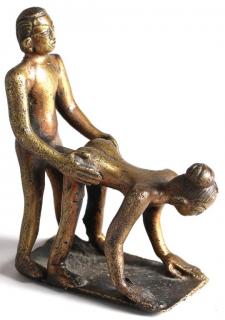 Appraisal: Miniature Brass Erotica Sculpture Indian or Southeast Asian H Light