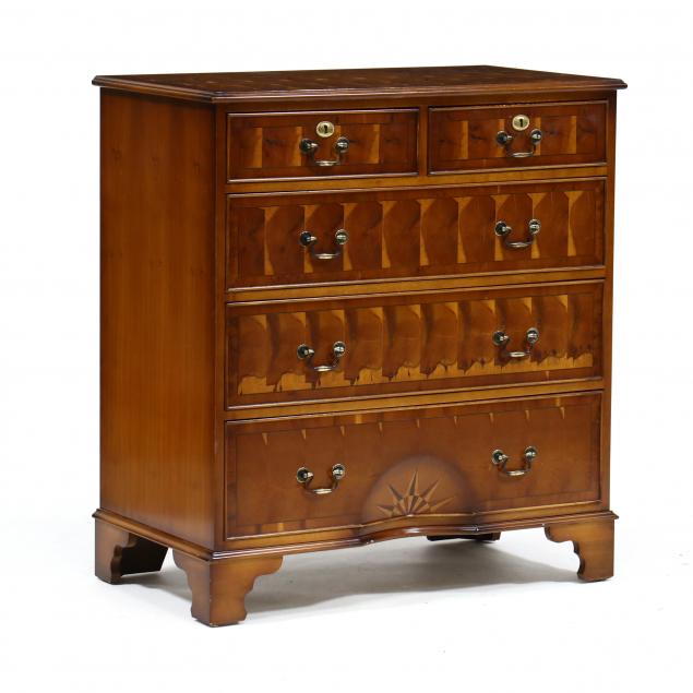 Appraisal: GEORGIAN STYLE OYSTER VENEERED AND INLAID BACHELOR'S CHEST OF DRAWERS