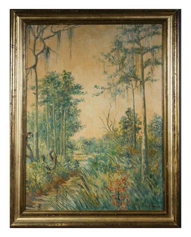 Appraisal: Impressionist landscape of a trail through a Florida forest by