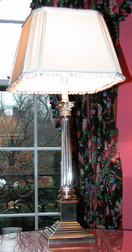 Appraisal: Pair of Silver plated Columnar Table Lamps with Corinthian Capitols