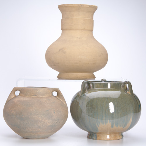 Appraisal: FULPER Three vases two of which are unglazed Grinding chip