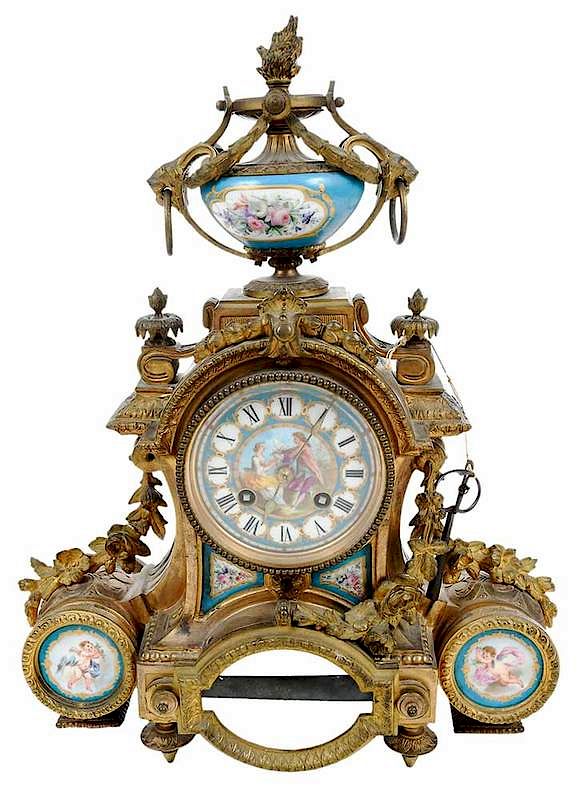 Appraisal: Mantel Clock with Porcelain Inset Panels France th century possibly