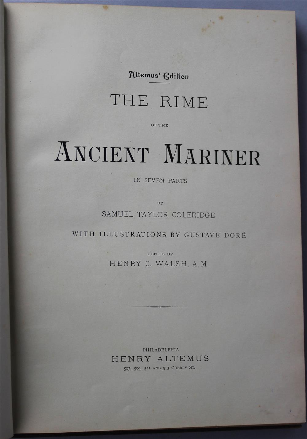 Appraisal: COLERIDGE'S THE RIME OF THE ANCIENT MARINER ILLUSTRATED BY GUSTAVE