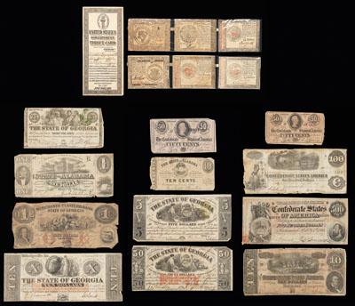 Appraisal: Confederate Continental notes eight Confederate issues Fine or better Good