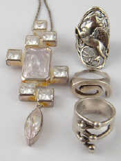 Appraisal: A mixed lot comprising a modernist silver ring by Anna