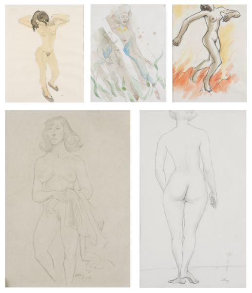 Appraisal: Emlen Etting PA - Five Female Nudes all unframed