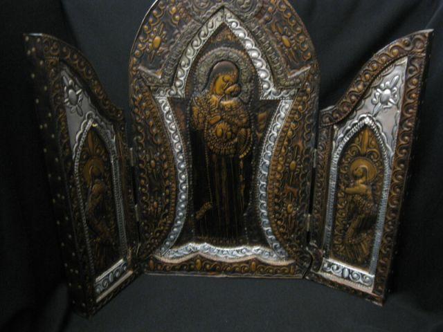 Appraisal: Religious Icon tri-fold madonna child in center images each side