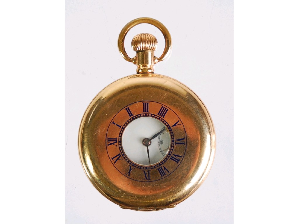 Appraisal: ROLLED GOLD DEMI HUNTER SWISS POCKET WATCH with keyless movement