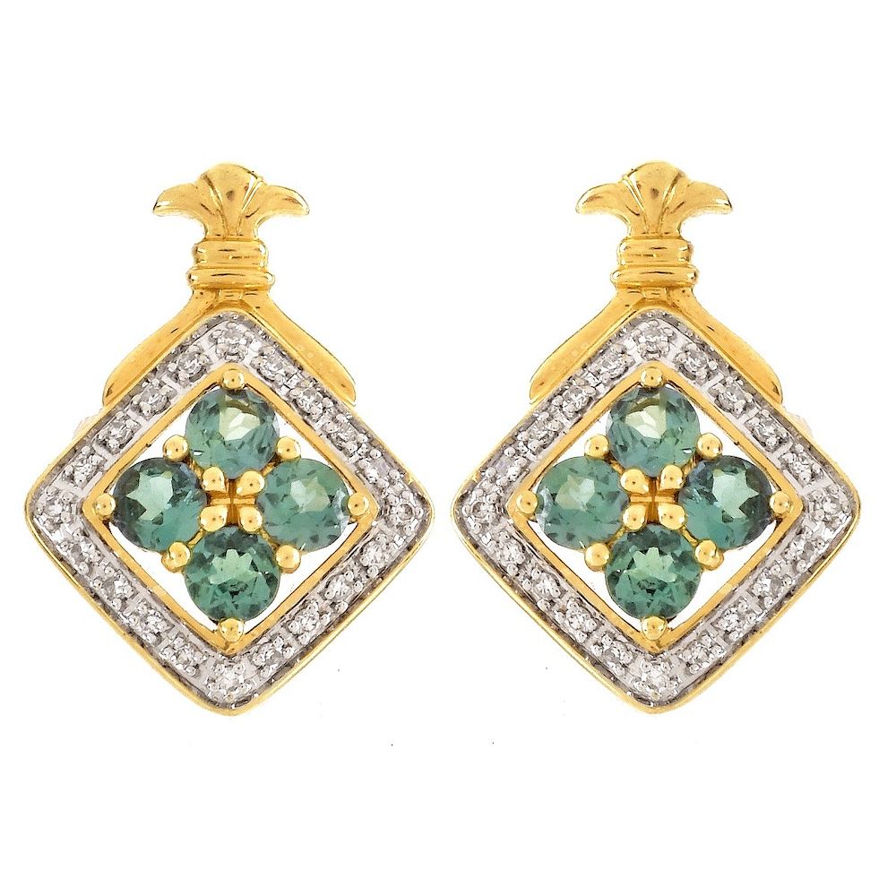 Appraisal: Emerald Diamond and K Gold Earrings Emerald Diamond and Karat