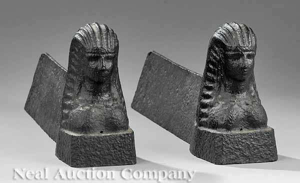 Appraisal: A Pair of Egyptian Revival Cast Iron Chenets height in