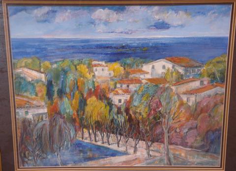 Appraisal: Joan May o c view of Mediterranean village x Estimate