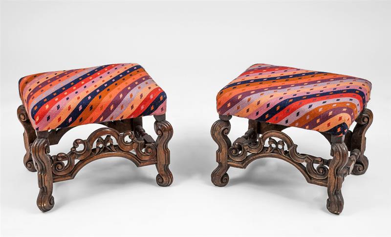 Appraisal: Pair of Baroque Style Walnut Stools th Century x x