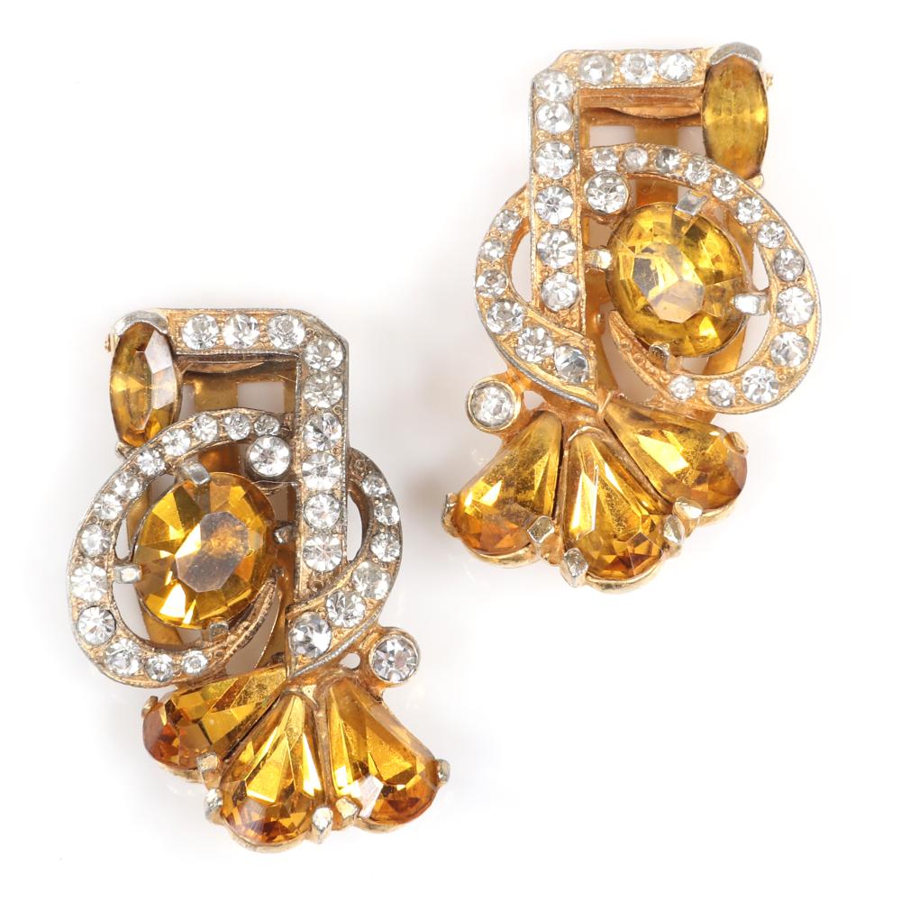 Appraisal: EISENBERG ORIGINAL PAIR OF AMBER CRYSTAL DRESS CLIPS IN GOLD