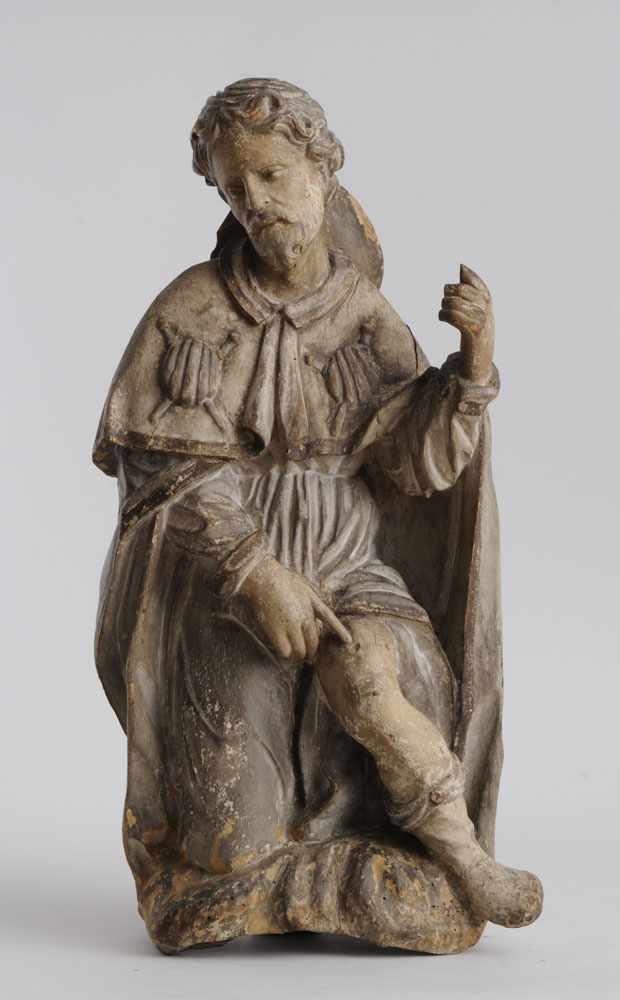 Appraisal: EUROPEAN SCHOOL FIGURE OF A SAINT Carved and painted wood