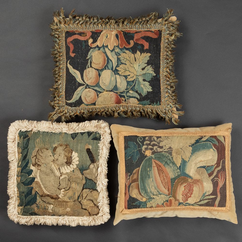 Appraisal: Group of Three Tapestry Fragment Pillows x in the largest