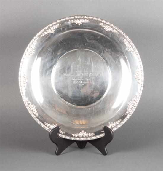 Appraisal: American repousse silver presentation tray with WWII Navy association Wallace