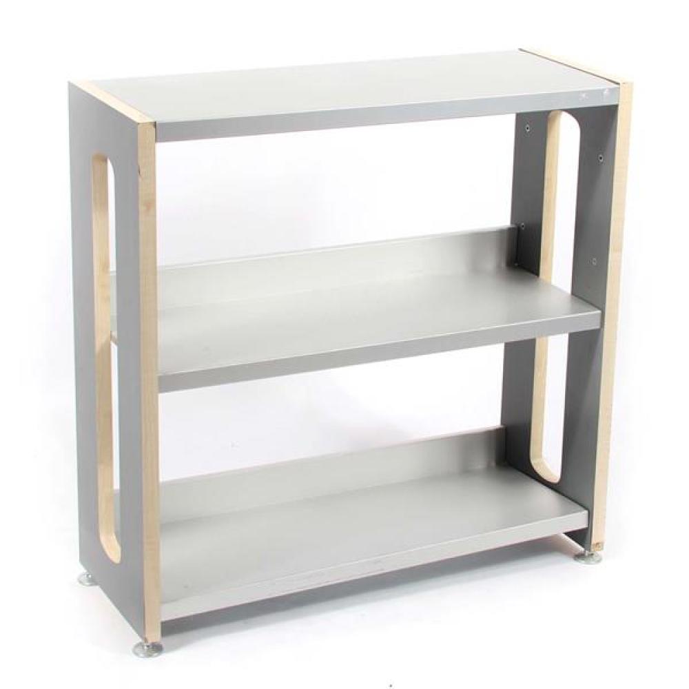 Appraisal: SMALL MODERN LIBRARY BOOKSHELF GRAY AND WOODGRAIN LAMINATE WITH ALUMINUM