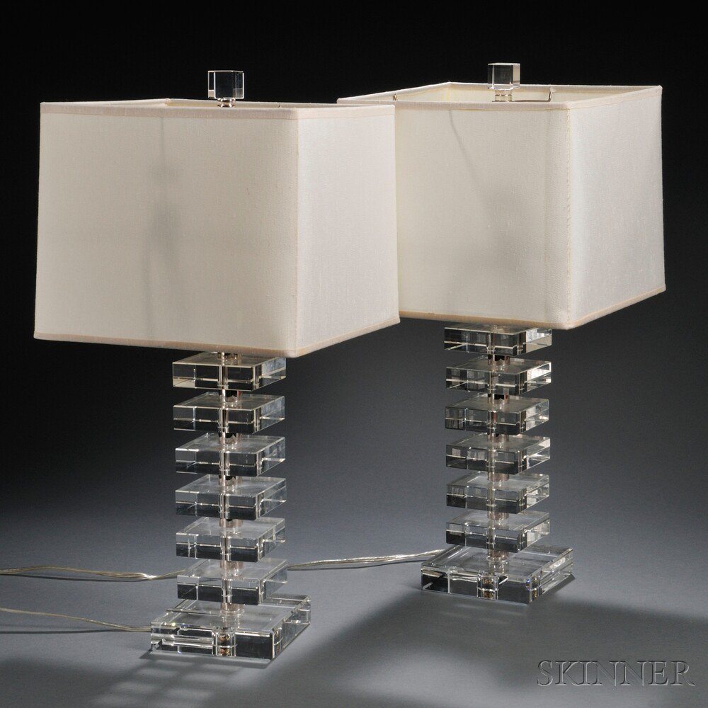 Appraisal: Pair of Stacked Lucite-style Table Lamps th century Each with