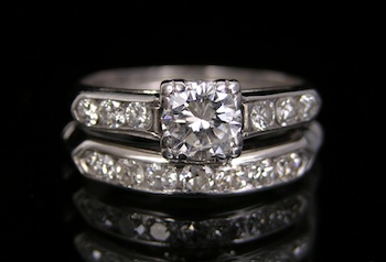 Appraisal: A Platinum and Diamond Engagement Set Platinum engagement ring set