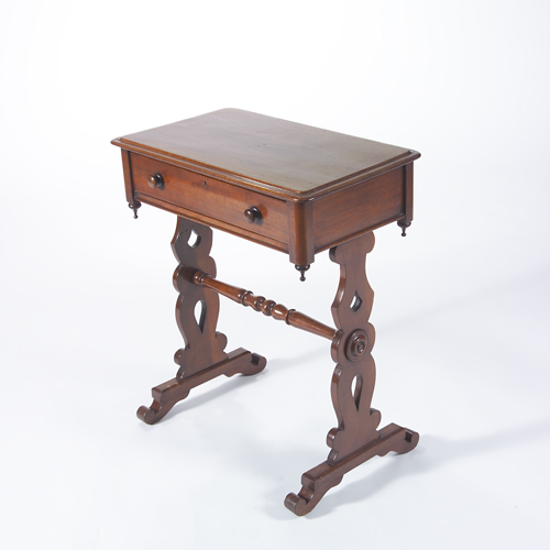 Appraisal: Victorian side table with single drawer shaped trestle base and