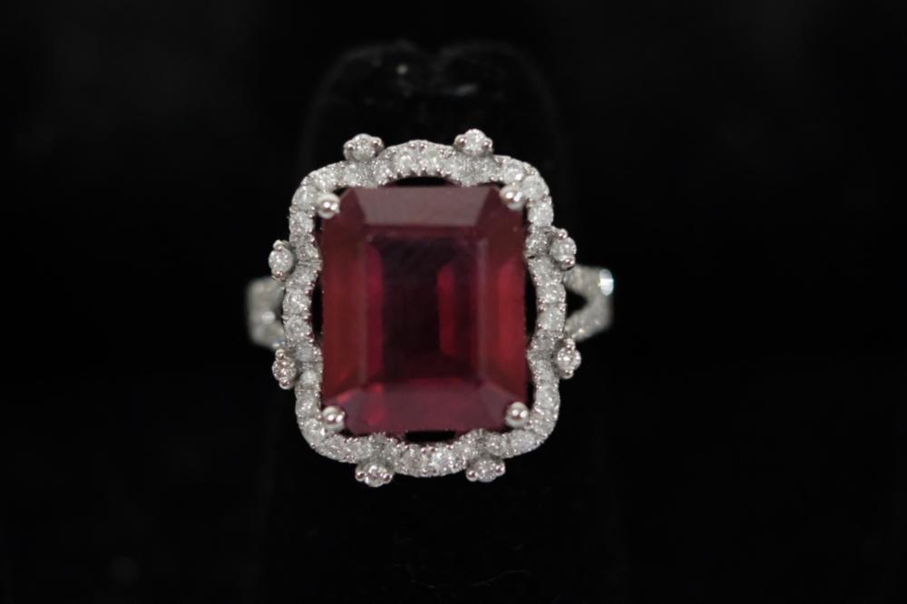 Appraisal: CT BURMESE RUBY DIAMOND RING SZ Carat emerald cut Burmese