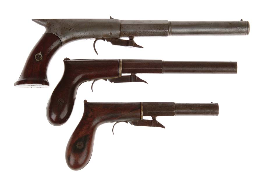 Appraisal: LOT OF THREE UNDERHAMMER PERCUSSION PISTOLS Unmarked may be an