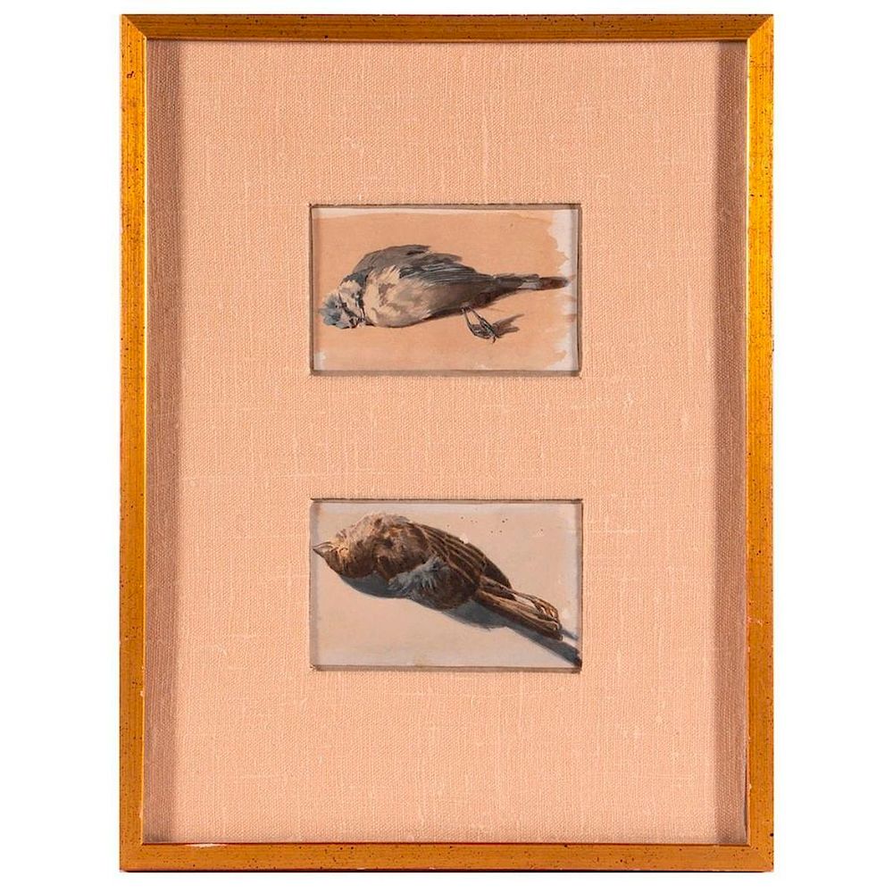 Appraisal: Watercolor of two birds Two framed watercolors of birds Frame