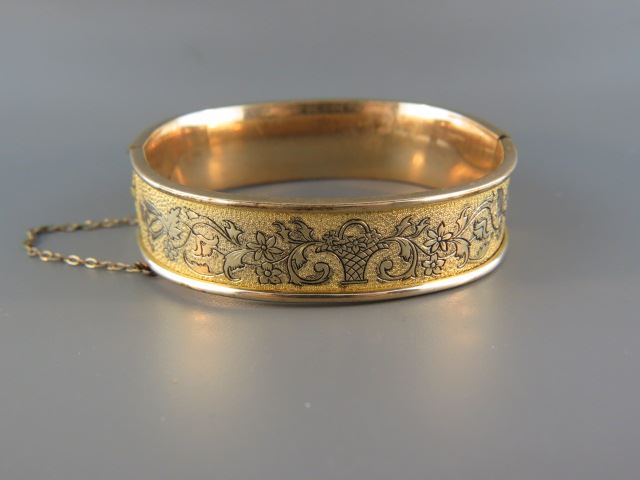 Appraisal: Vintage Gold-Filled Bangle Bracelet basket of flowers and vine design