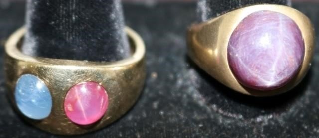 Appraisal: HEAVY KT GOLD MEN'S RINGS ONE HAS STARSAPPHIRES SIZE THE