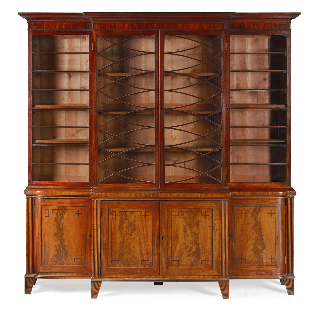 Appraisal: IRISH REGENCY MAHOGANY AND EBONY BREAKFRONT BOOKCASE EARLY TH CENTURY