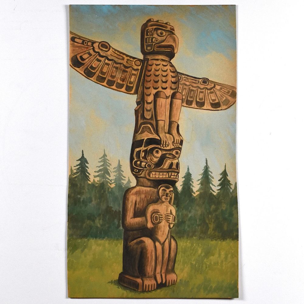 Appraisal: Grp Watercolor Early Paintings of Totem Poles Group of watercolor