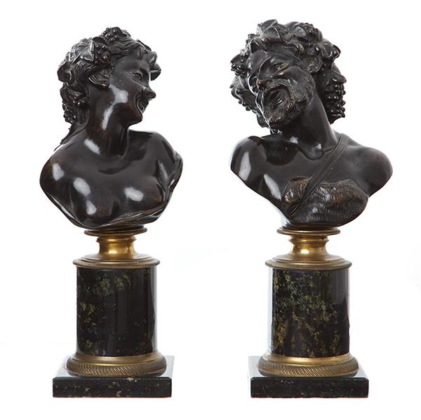 Appraisal: A PAIR OF FRENCH LATE TH CENTURY BRONZE BUSTS OF