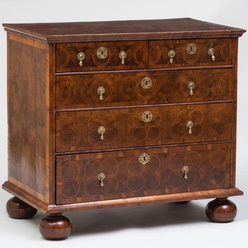 Appraisal: Fine William and Mary Inlaid Oyster Veneered Chest of Drawers