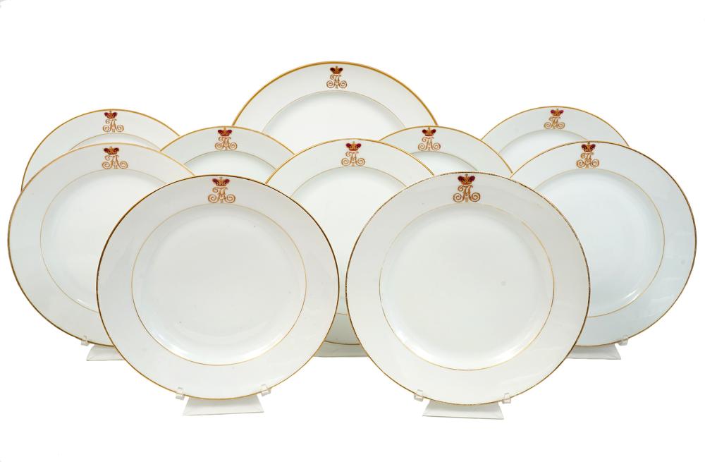 Appraisal: PLATES RUSSIAN IMPERIAL FACTORY Russian white porcelain plates made for